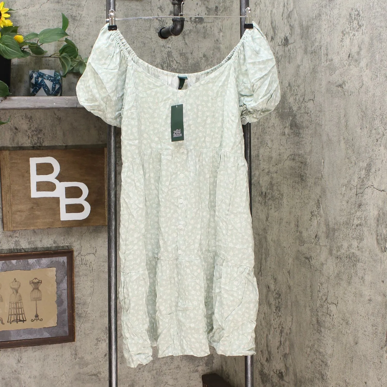 Wild Fable Women's Short Puff Sleeve Round Neck Babydoll Mini Dress