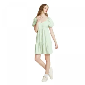 Wild Fable Women's Short Puff Sleeve Round Neck Babydoll Mini Dress