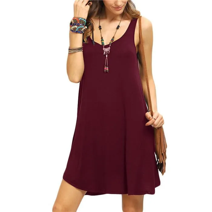 Woman Swing Tank Dresses Summer Style Arrival Casual Sleeveless Crew Neck Shift Short Dress
