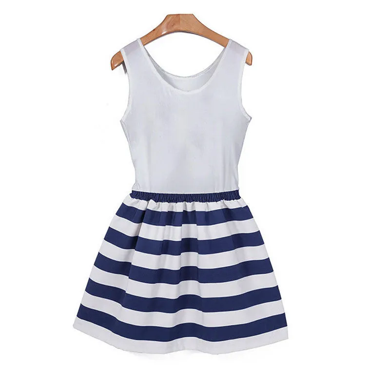 Women Dress Summer Striped Patchwork Sleeveless Tank Vest Dresses Casual O-Neck Plus Size
