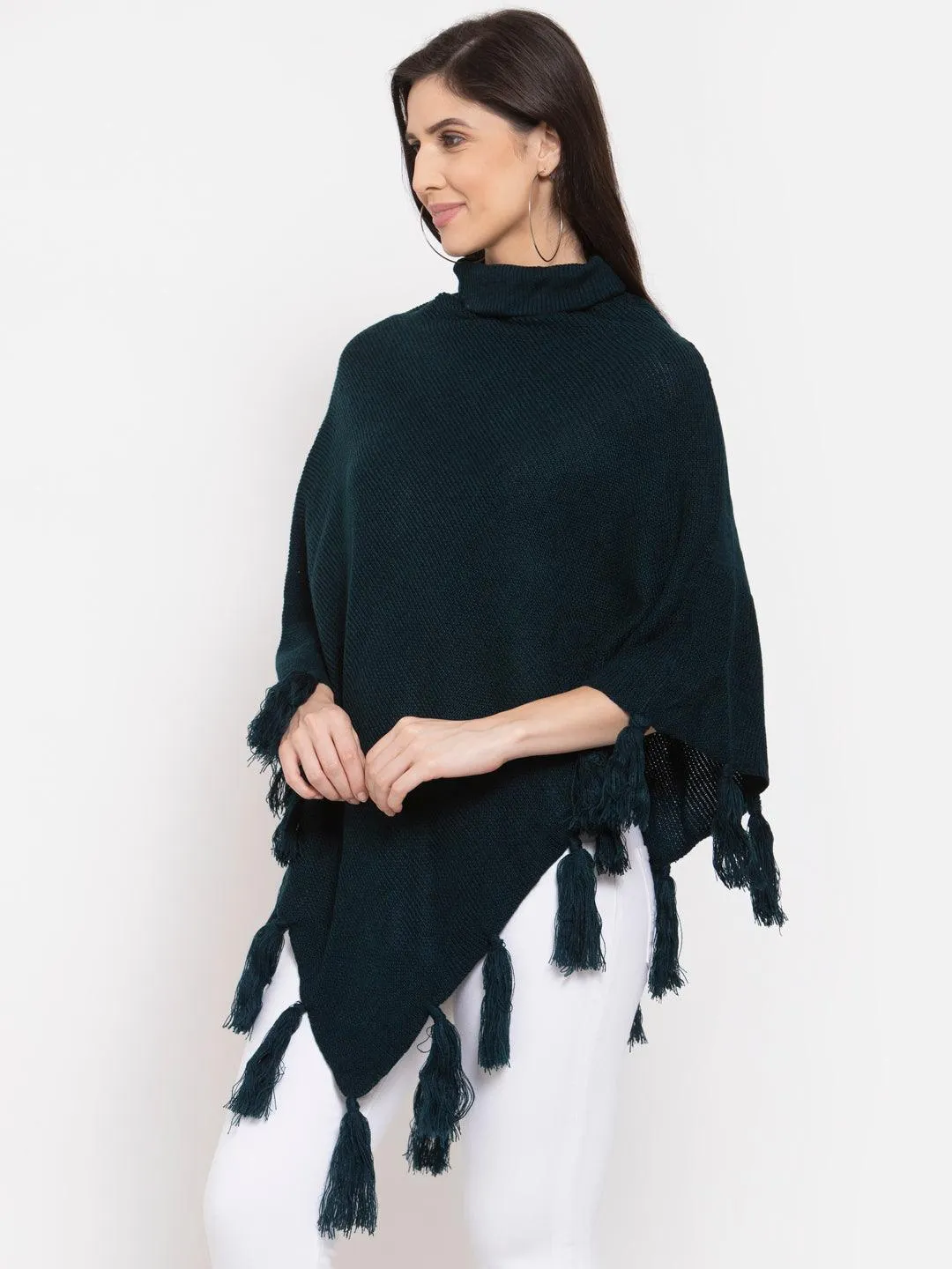 Women Poncho with Fringed Detail