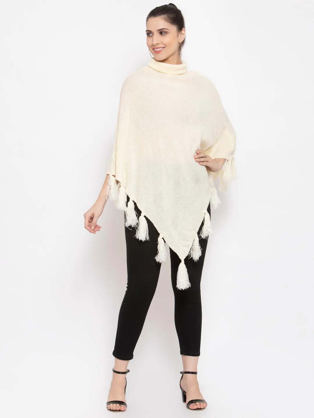 Women Poncho with Fringed Detail