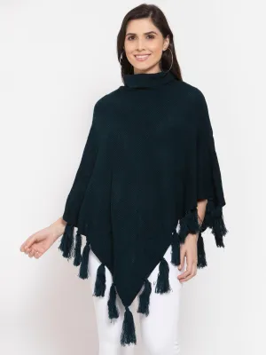 Women Poncho with Fringed Detail