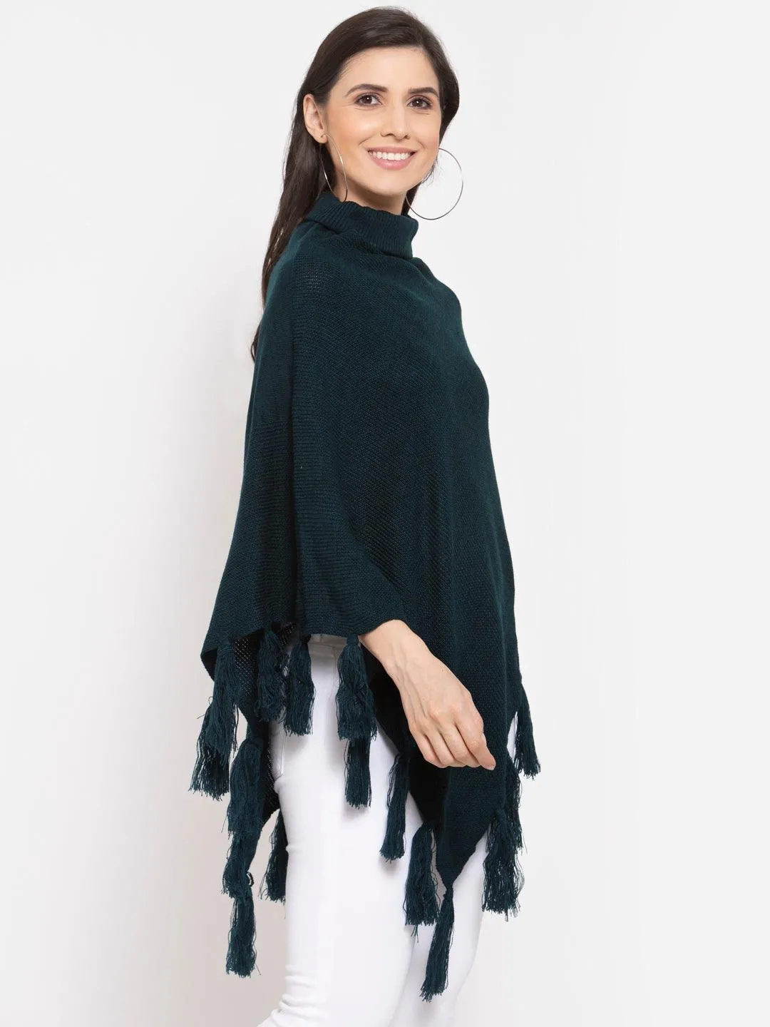 Women Poncho with Fringed Detail