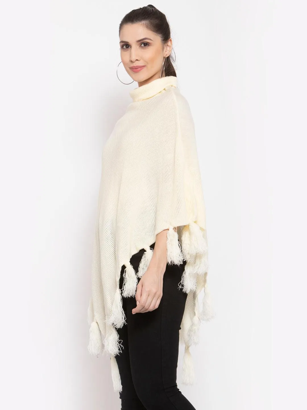 Women Poncho with Fringed Detail