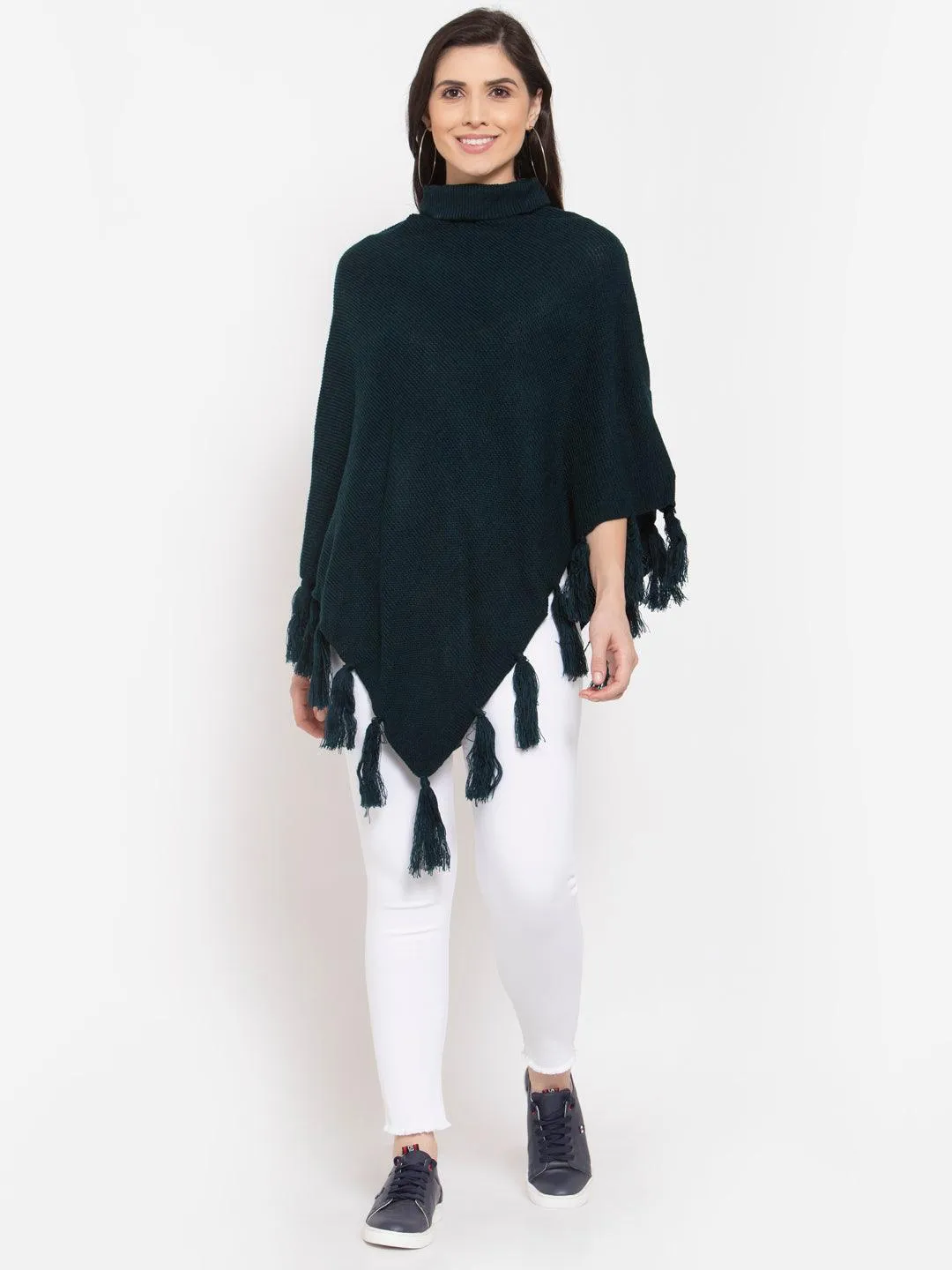 Women Poncho with Fringed Detail