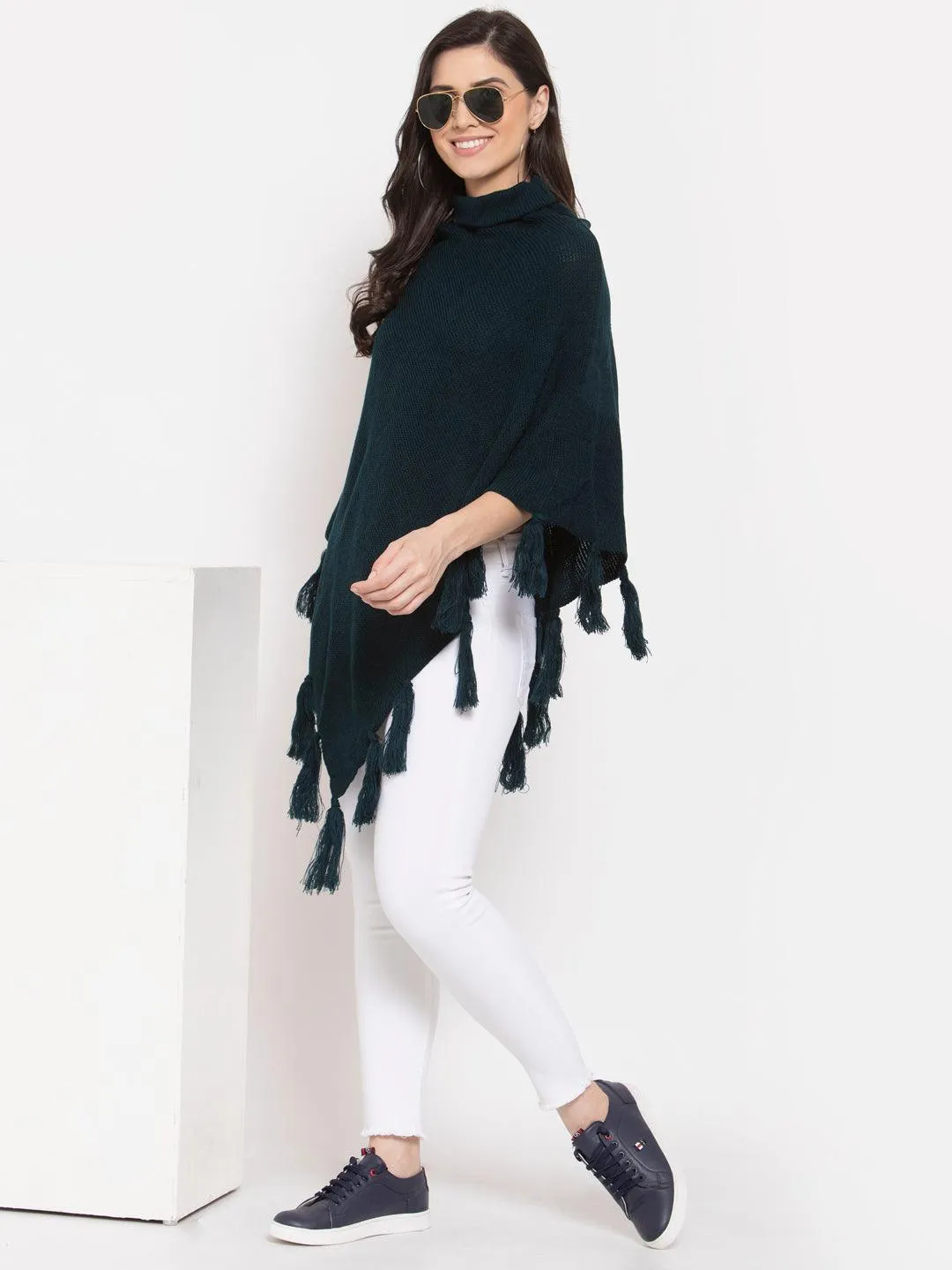 Women Poncho with Fringed Detail