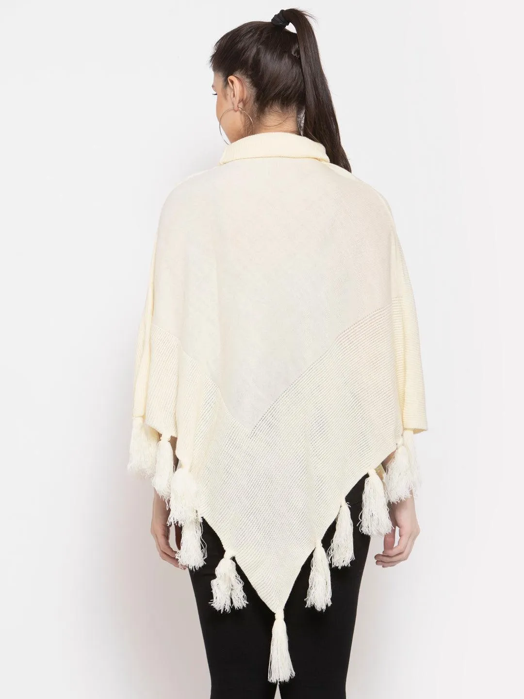 Women Poncho with Fringed Detail