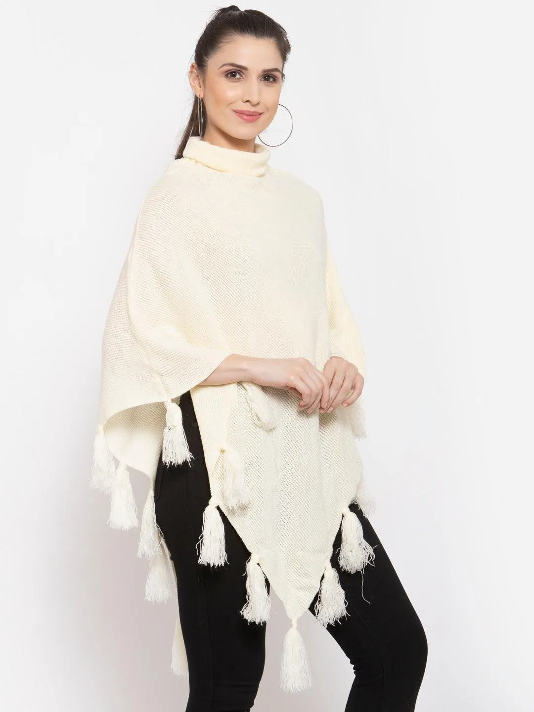 Women Poncho with Fringed Detail