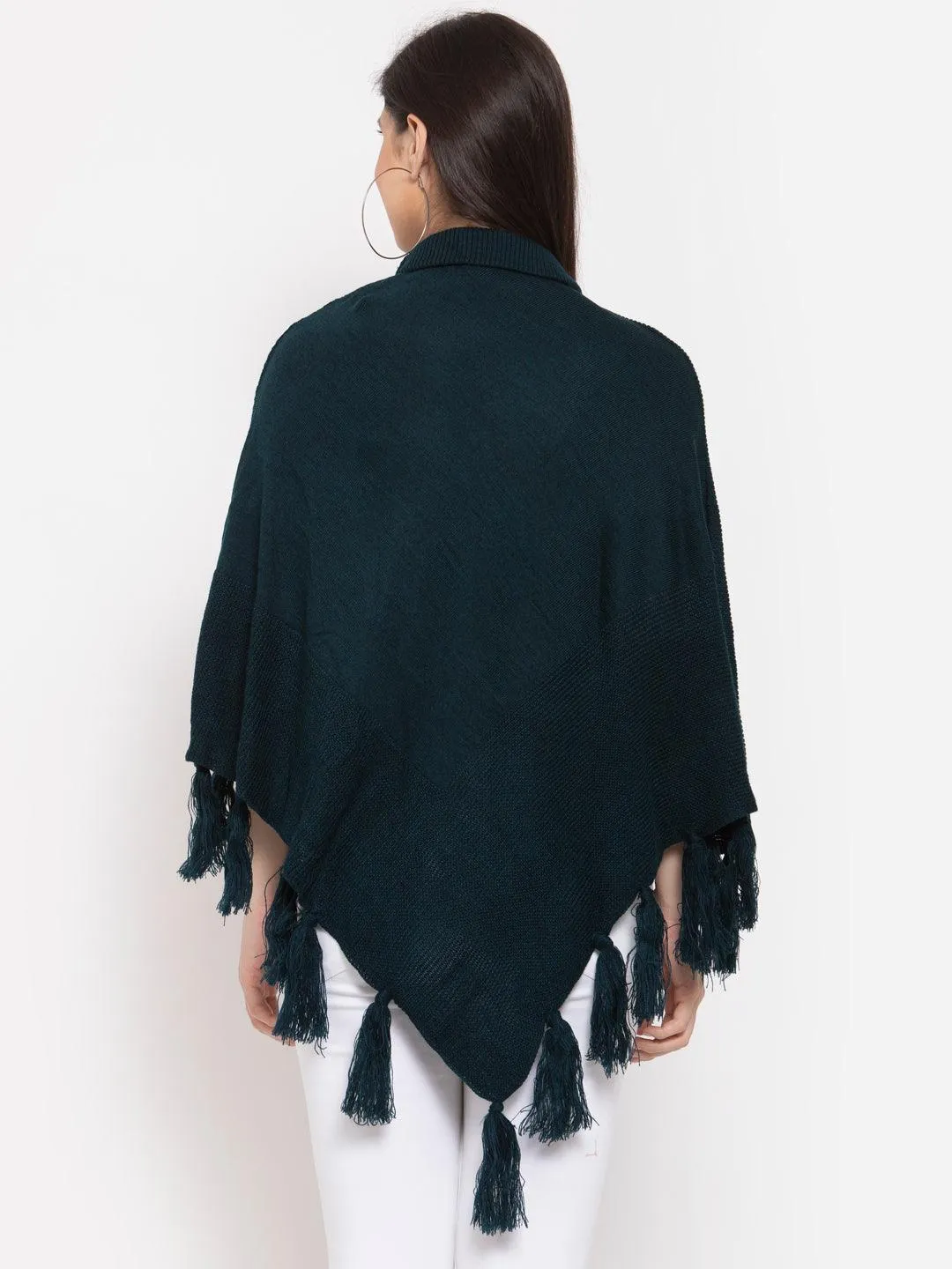 Women Poncho with Fringed Detail