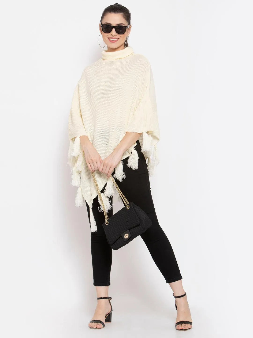 Women Poncho with Fringed Detail