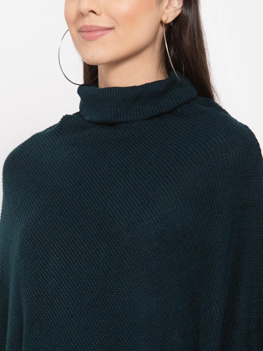 Women Poncho with Fringed Detail