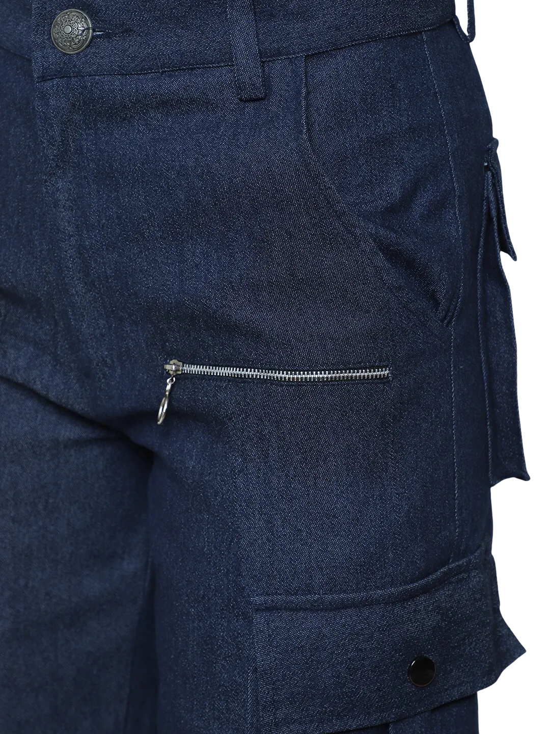 Women's 8 Pocket Denim Cargo Pants (Blue)