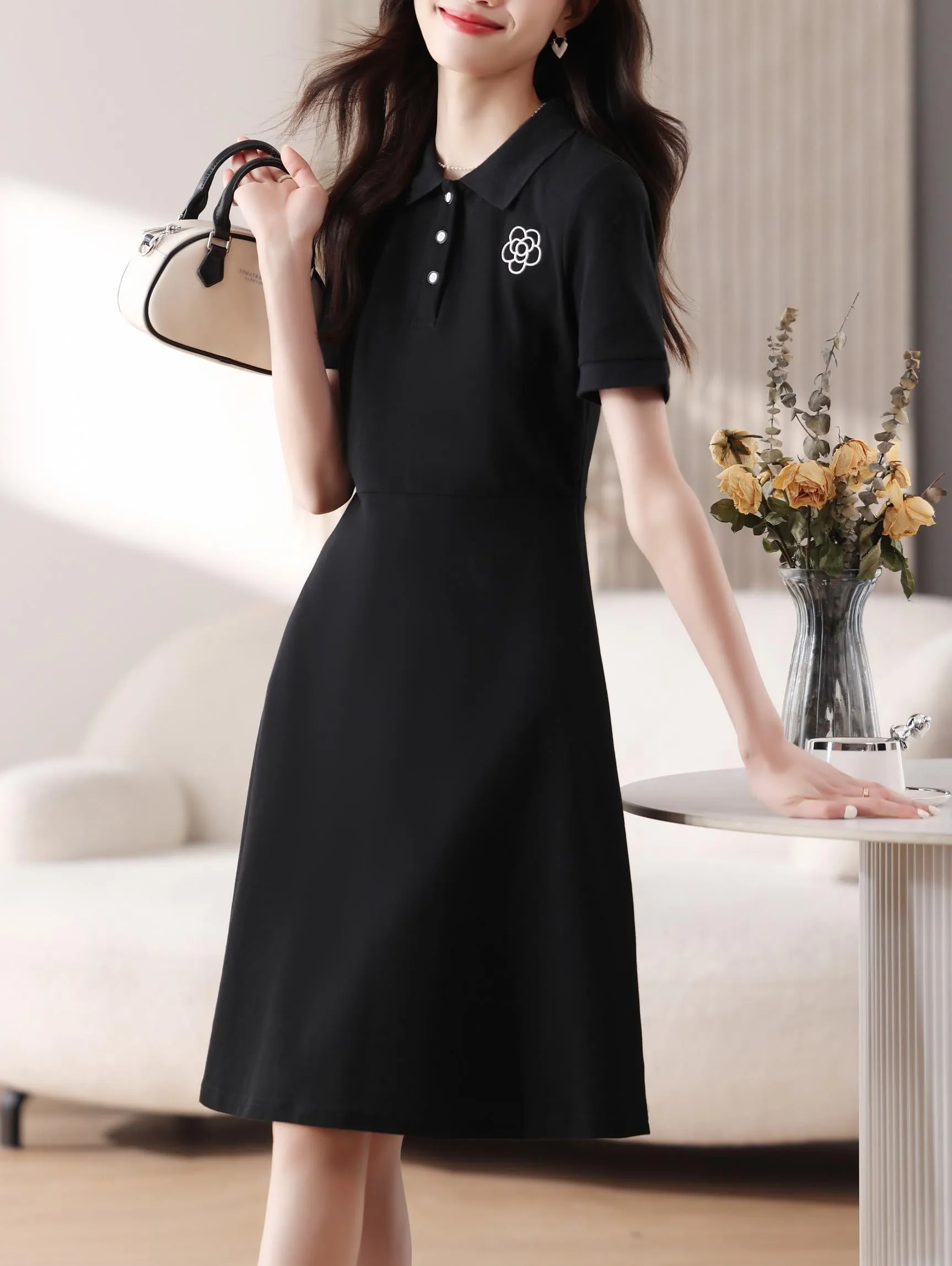 Women's Comfortable Button-up A-line T-Shirt Dress Perfect for Casual Wear
