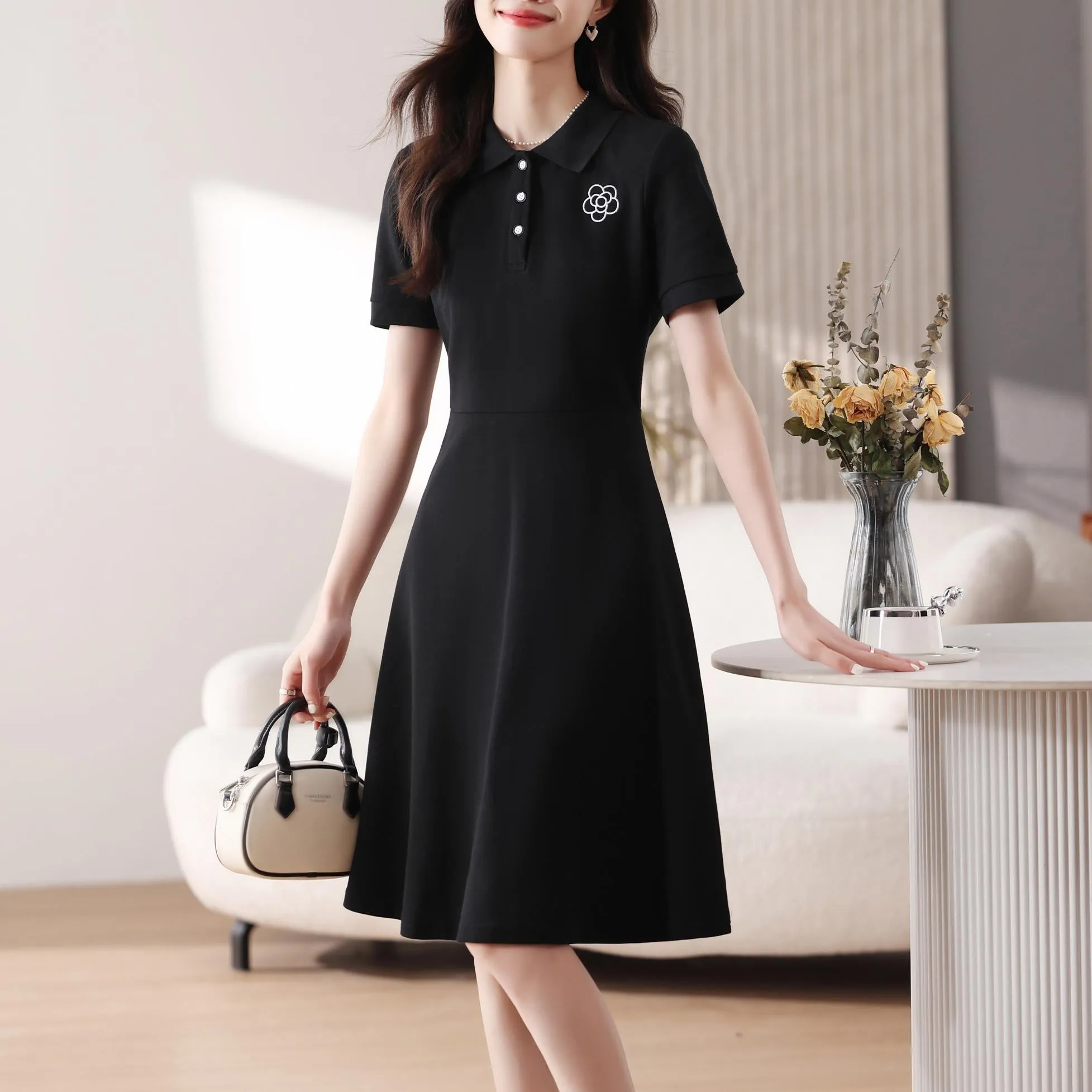 Women's Comfortable Button-up A-line T-Shirt Dress Perfect for Casual Wear