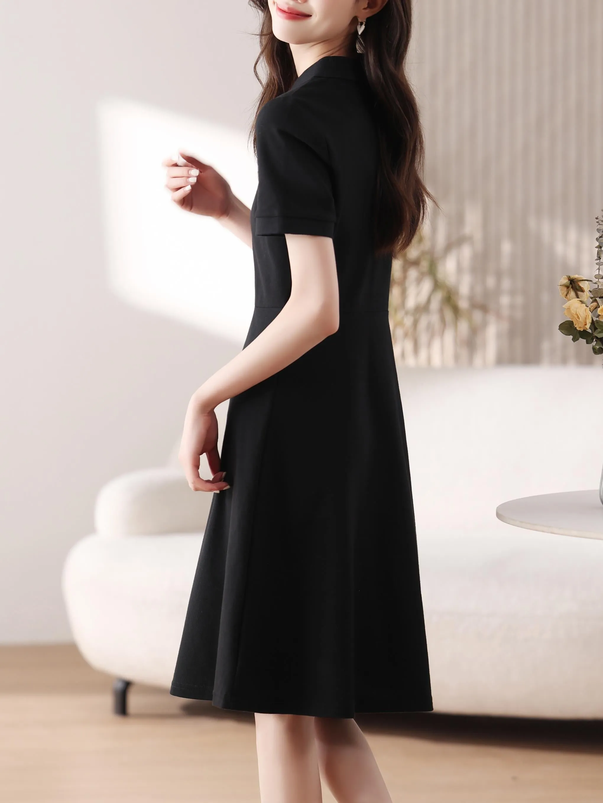 Women's Comfortable Button-up A-line T-Shirt Dress Perfect for Casual Wear