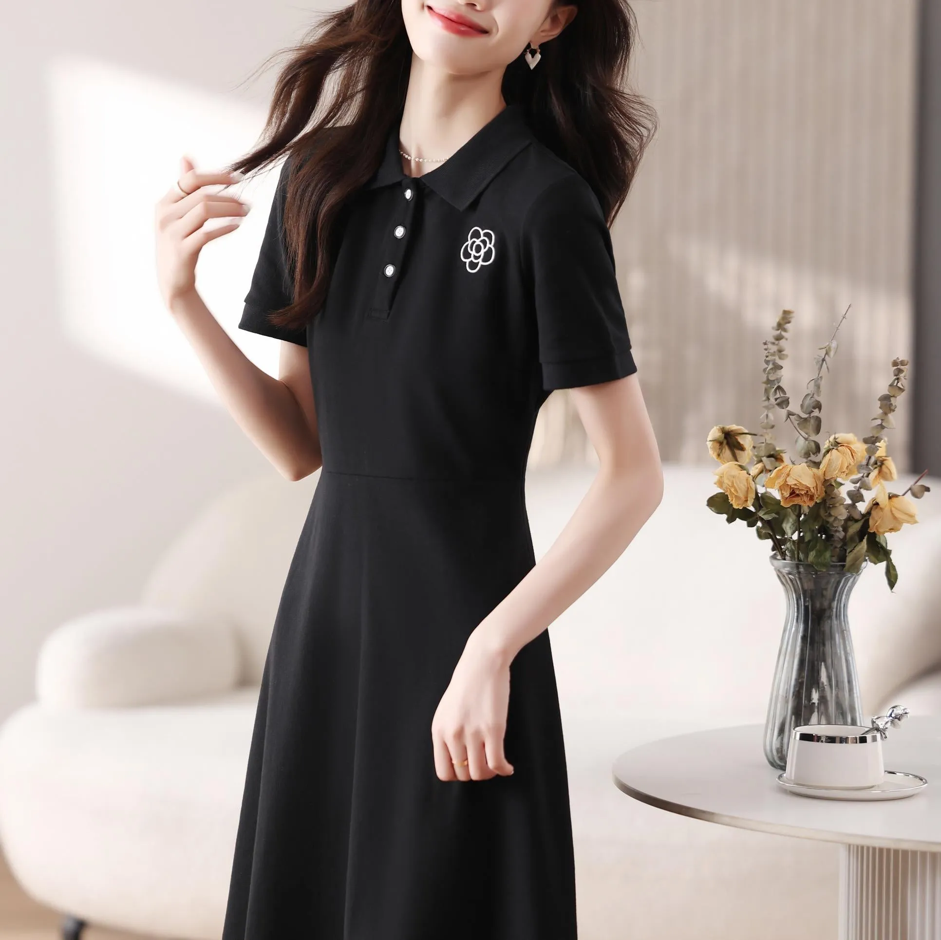 Women's Comfortable Button-up A-line T-Shirt Dress Perfect for Casual Wear