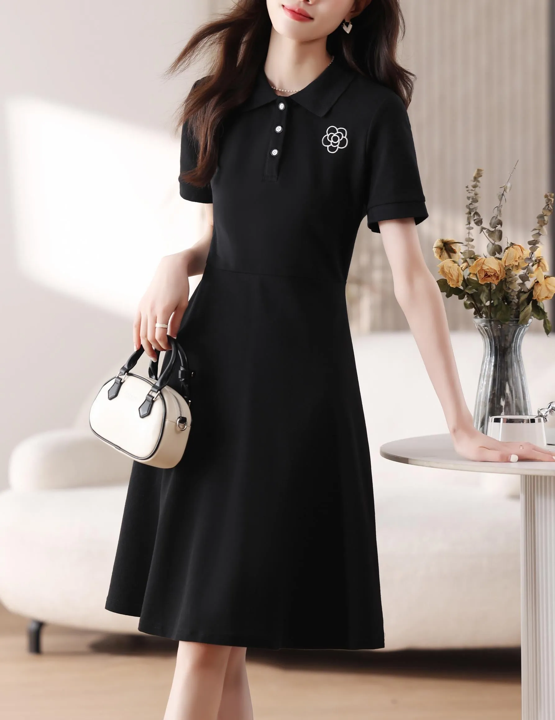 Women's Comfortable Button-up A-line T-Shirt Dress Perfect for Casual Wear