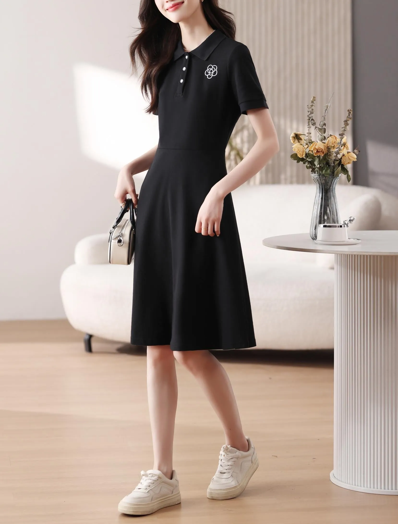 Women's Comfortable Button-up A-line T-Shirt Dress Perfect for Casual Wear
