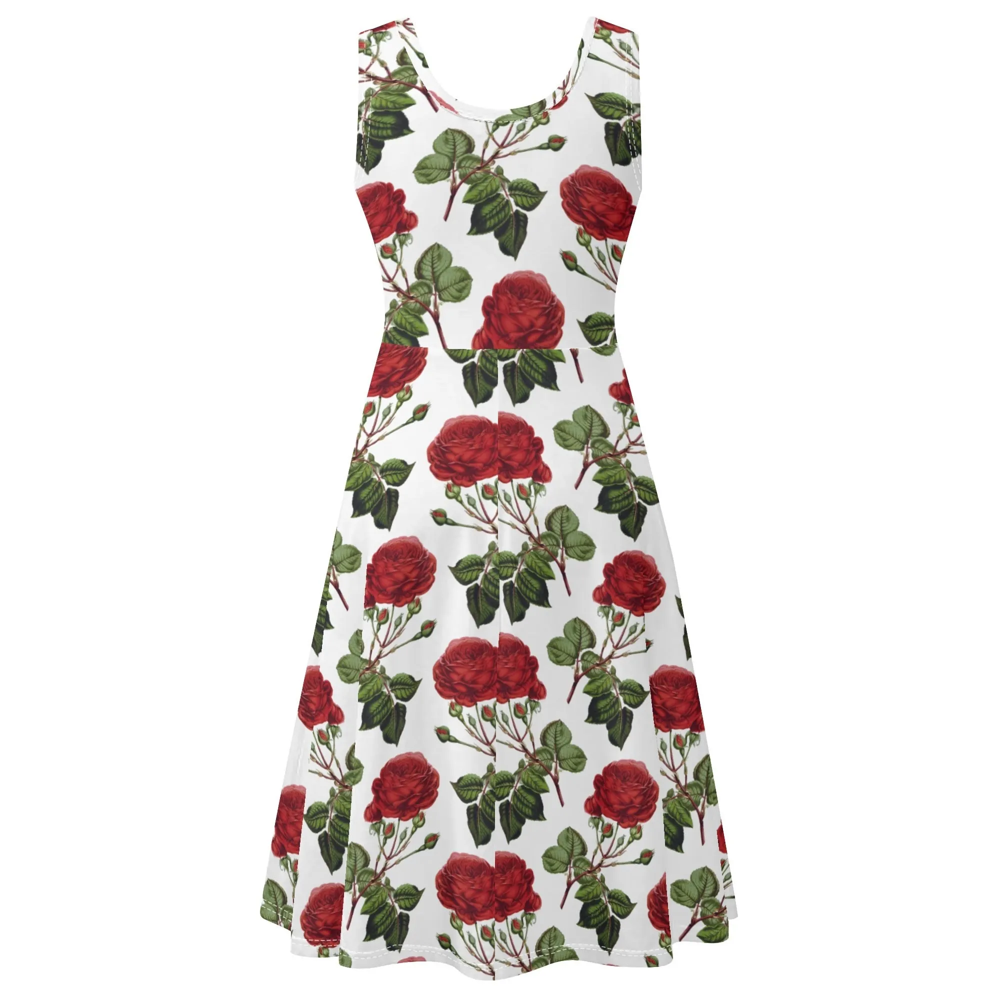 Women's Floral Pattern Tank Dress Mini Wrap Round Neck Sleeveless Sundress