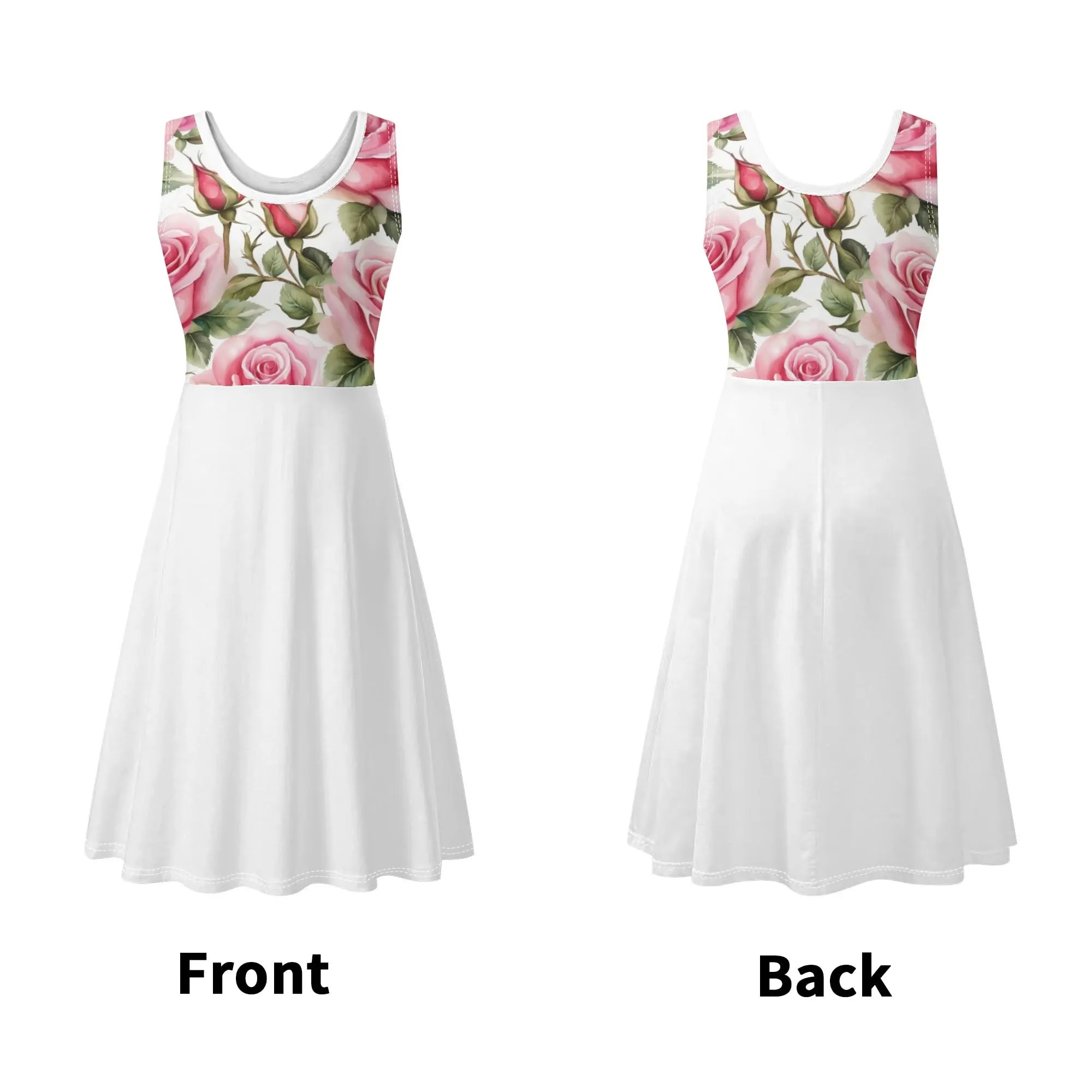 Women's Floral Pattern Tank Dress Mini Wrap Round Neck Sleeveless Sundress