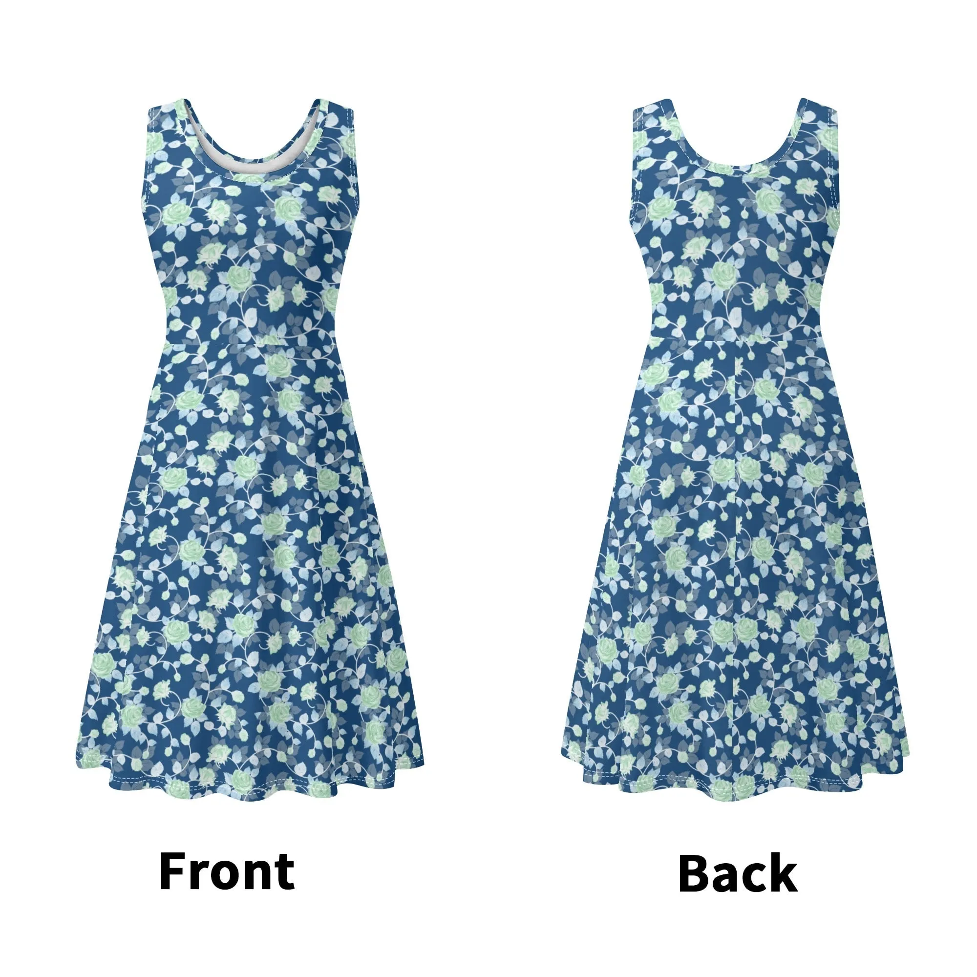 Women's Floral Pattern Tank Dress Mini Wrap Round Neck Sleeveless Sundress