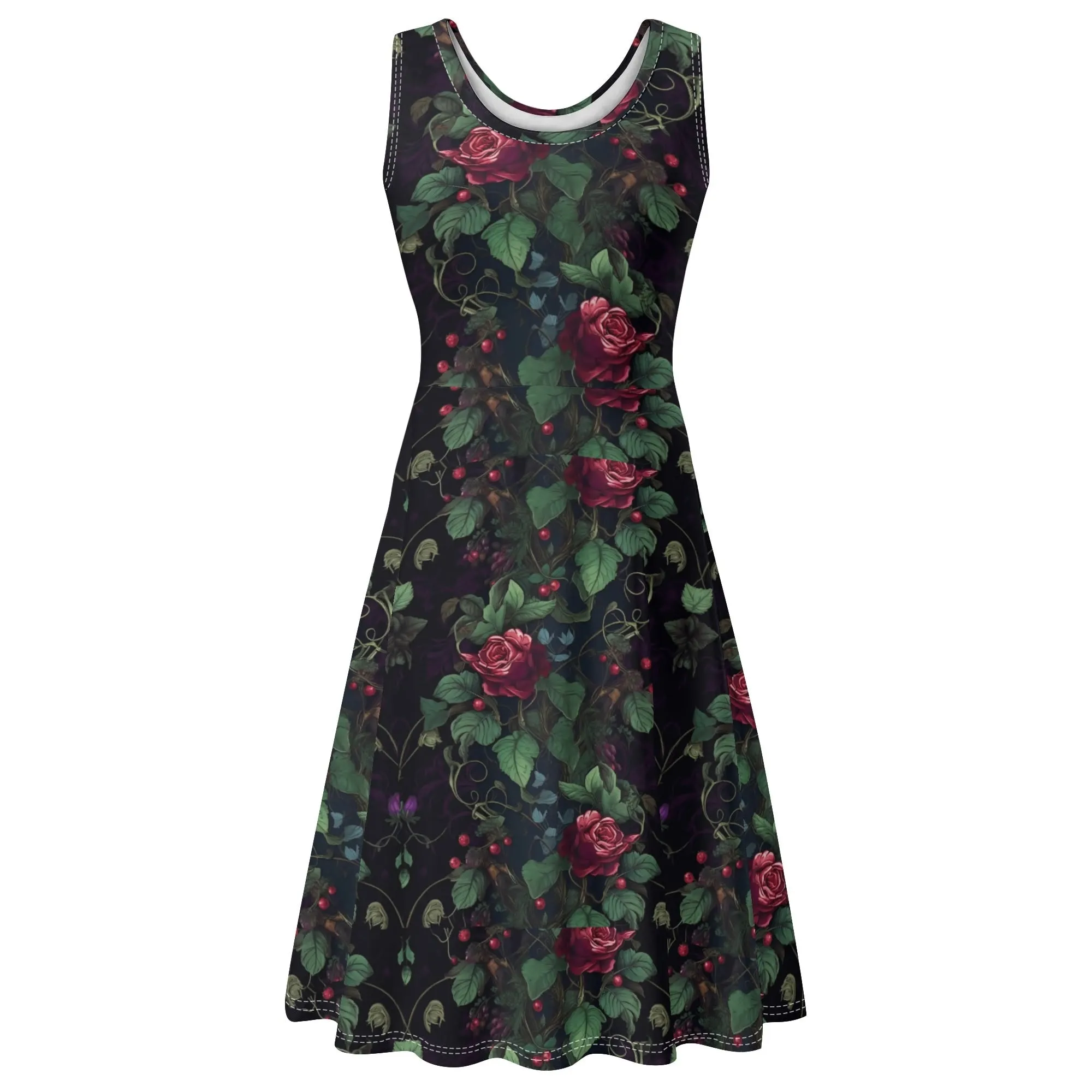 Women's Floral Pattern Tank Dress Mini Wrap Round Neck Sleeveless Sundress