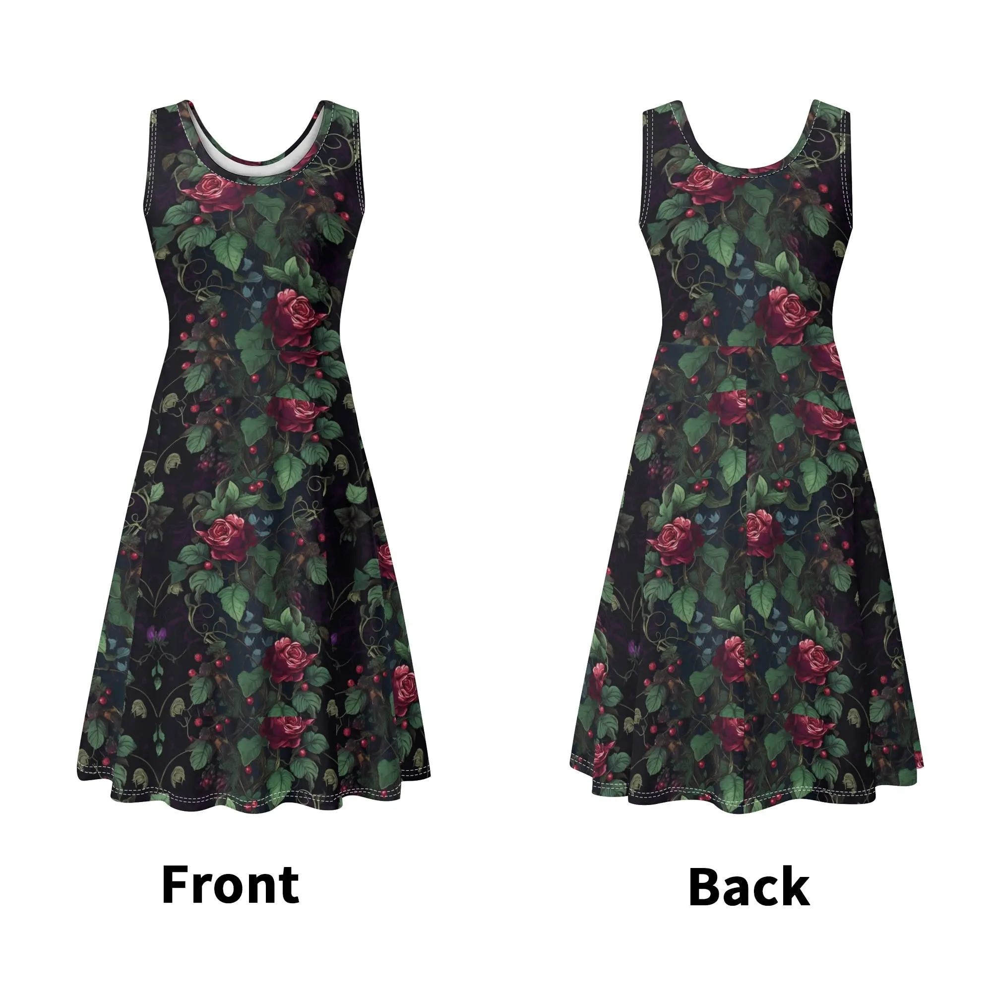 Women's Floral Pattern Tank Dress Mini Wrap Round Neck Sleeveless Sundress