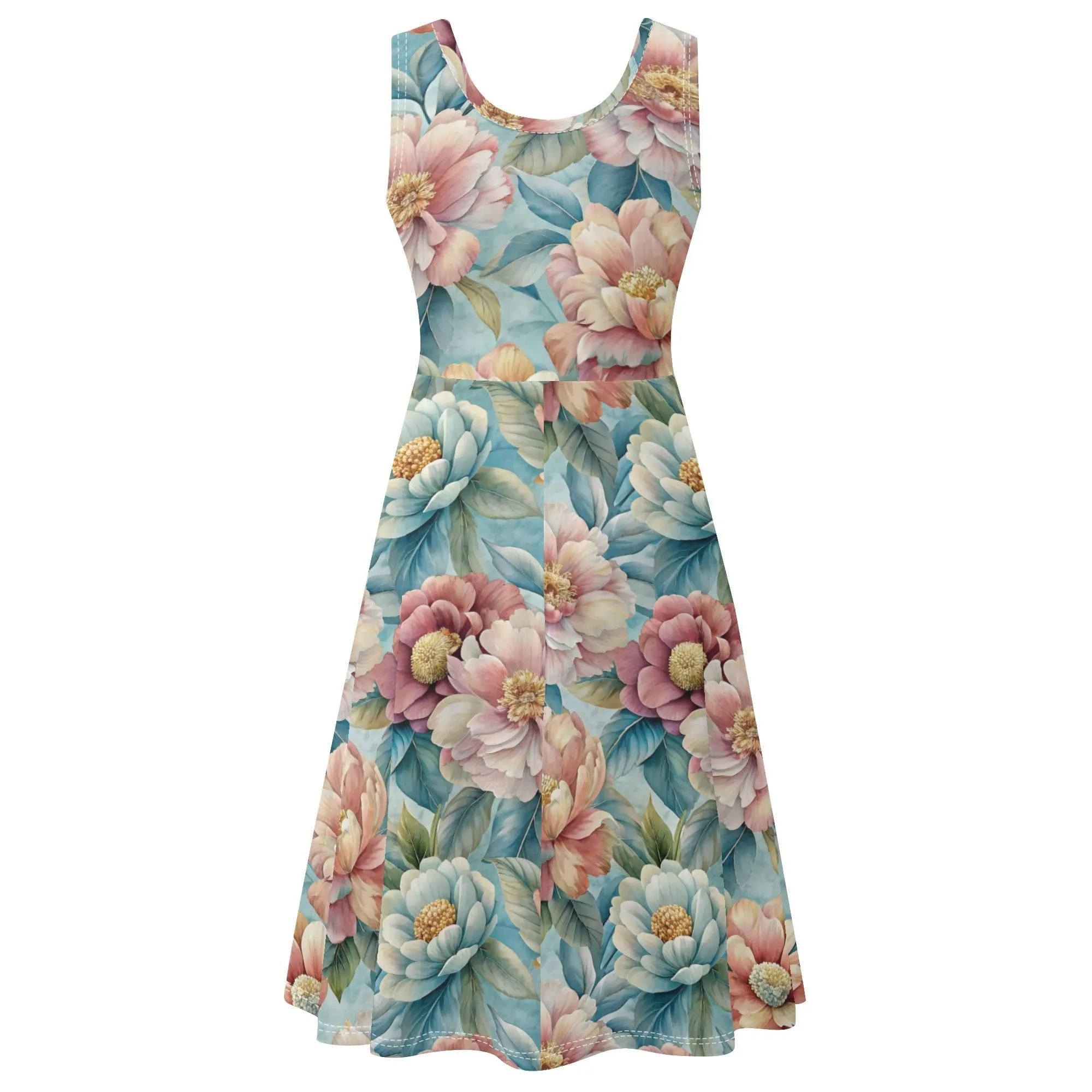 Women's Floral Pattern Tank Dress Mini Wrap Round Neck Sleeveless Sundress