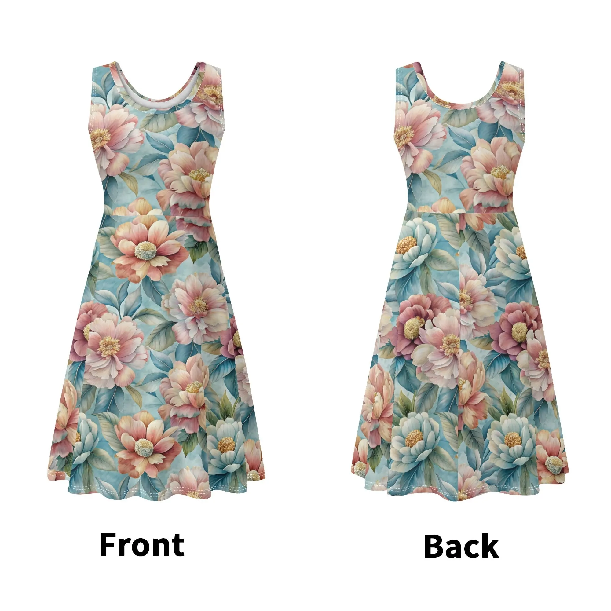 Women's Floral Pattern Tank Dress Mini Wrap Round Neck Sleeveless Sundress