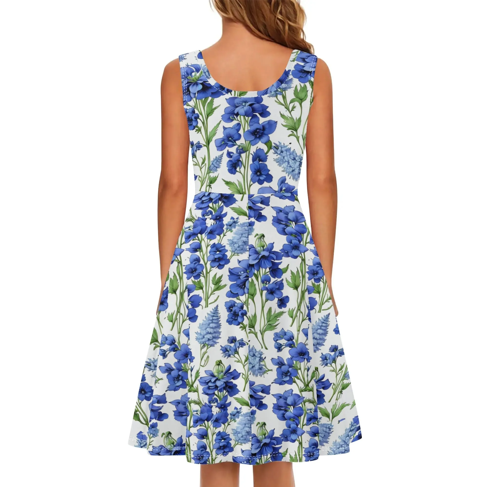 Women's Floral Pattern Tank Dress Mini Wrap Round Neck Sleeveless Sundress