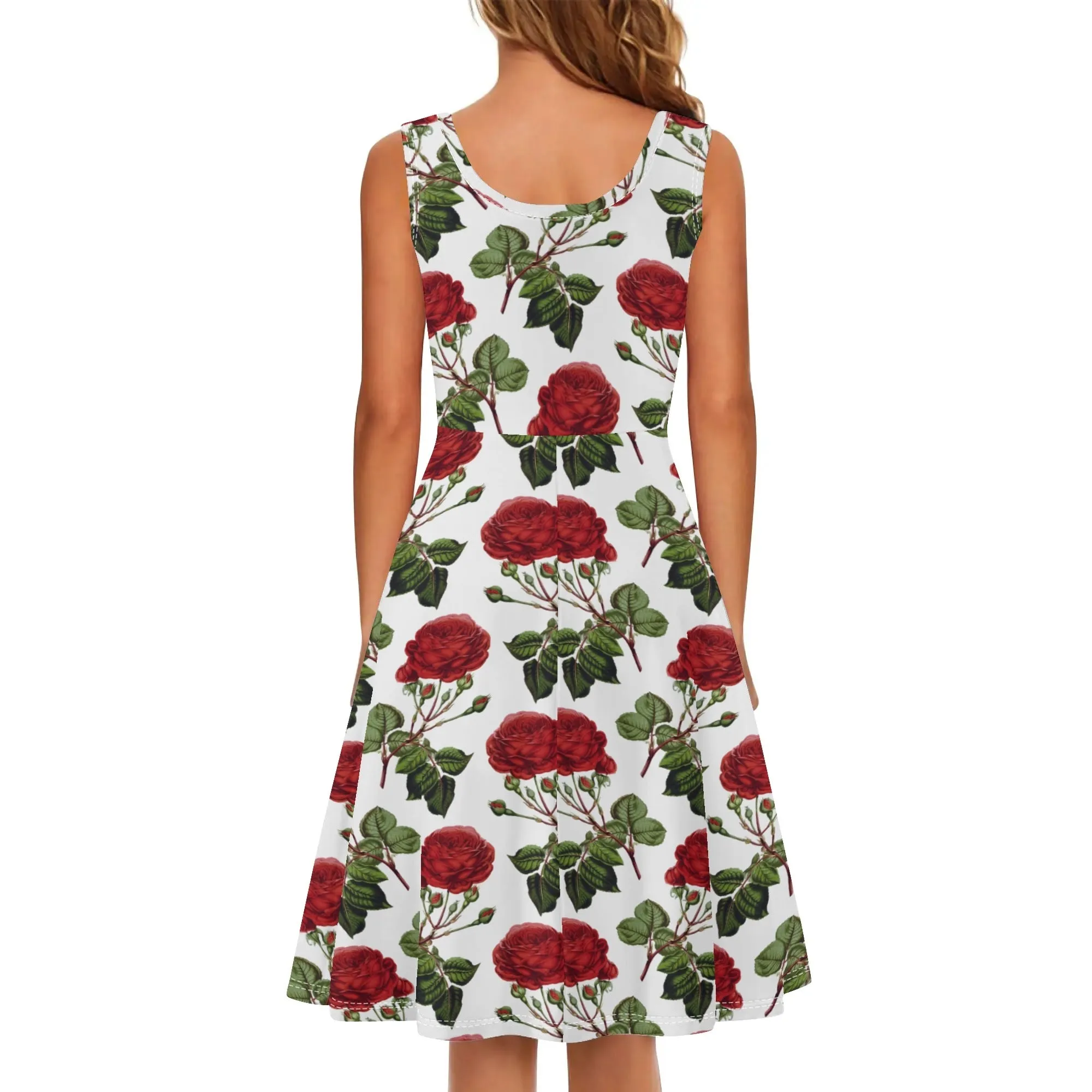 Women's Floral Pattern Tank Dress Mini Wrap Round Neck Sleeveless Sundress