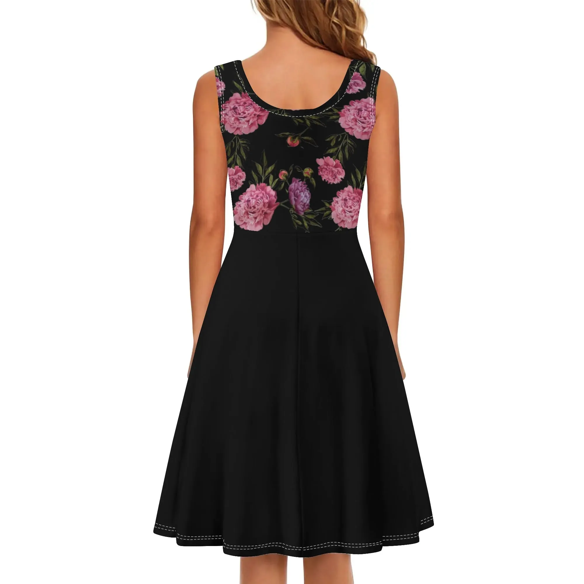 Women's Floral Pattern Tank Dress Mini Wrap Round Neck Sleeveless Sundress