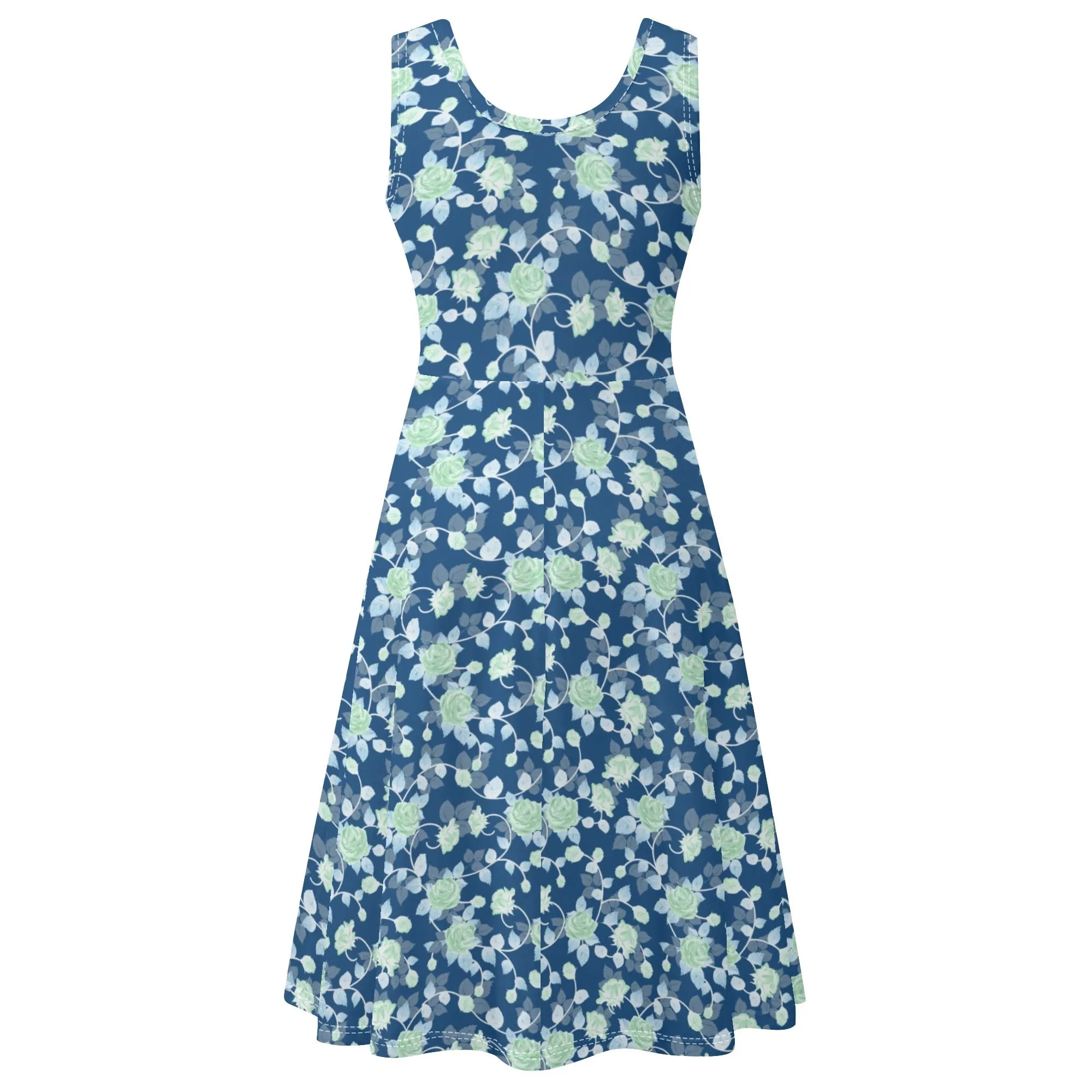 Women's Floral Pattern Tank Dress Mini Wrap Round Neck Sleeveless Sundress