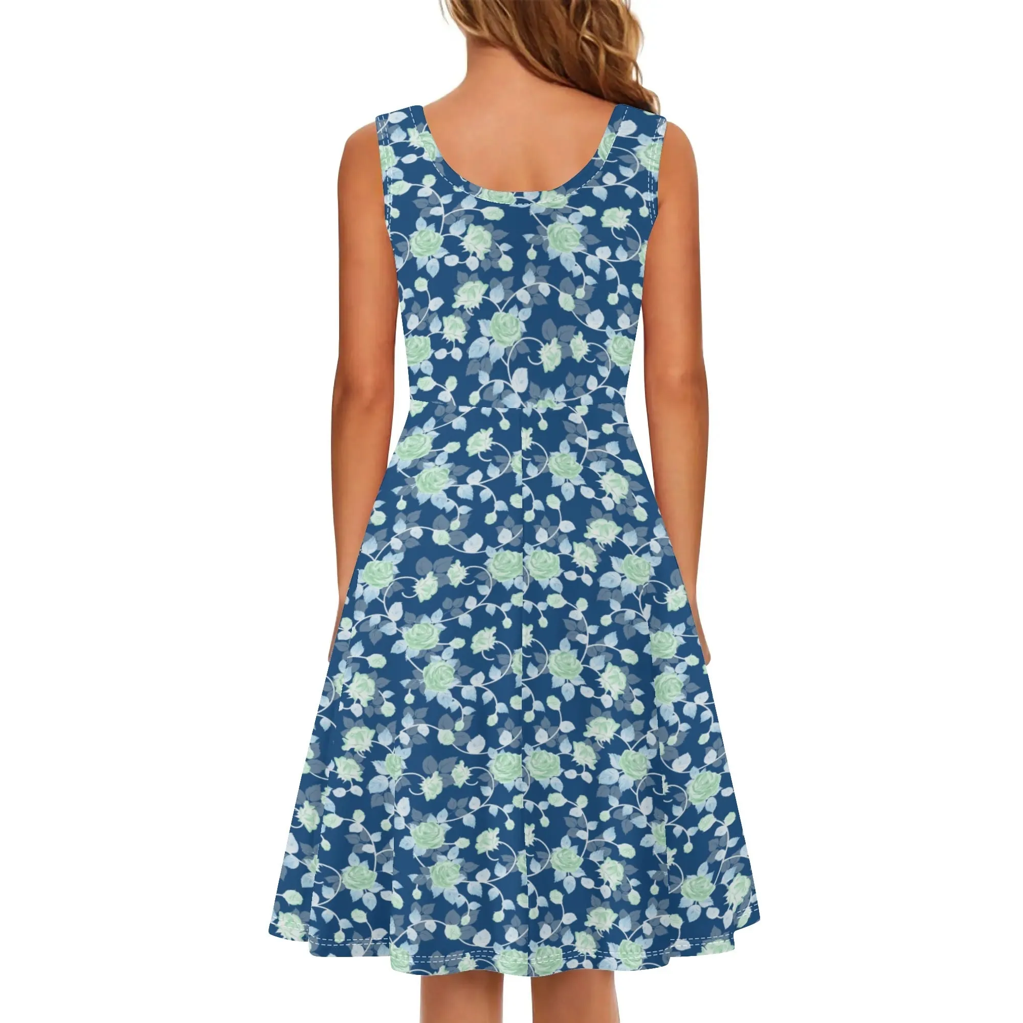 Women's Floral Pattern Tank Dress Mini Wrap Round Neck Sleeveless Sundress