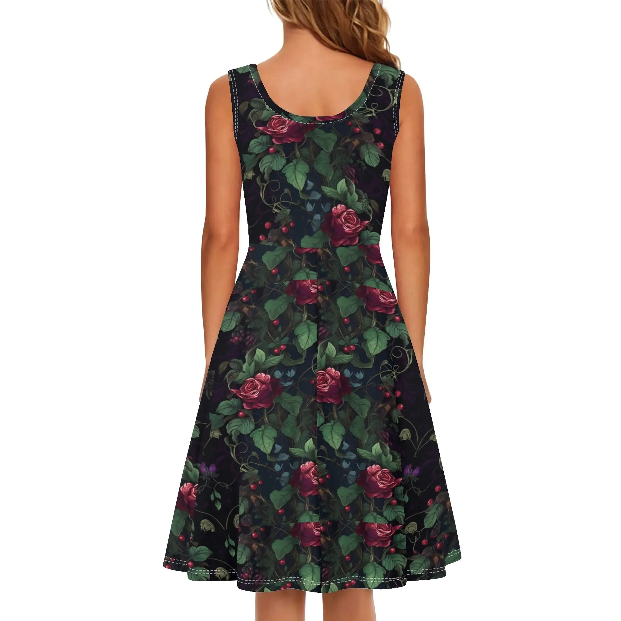 Women's Floral Pattern Tank Dress Mini Wrap Round Neck Sleeveless Sundress