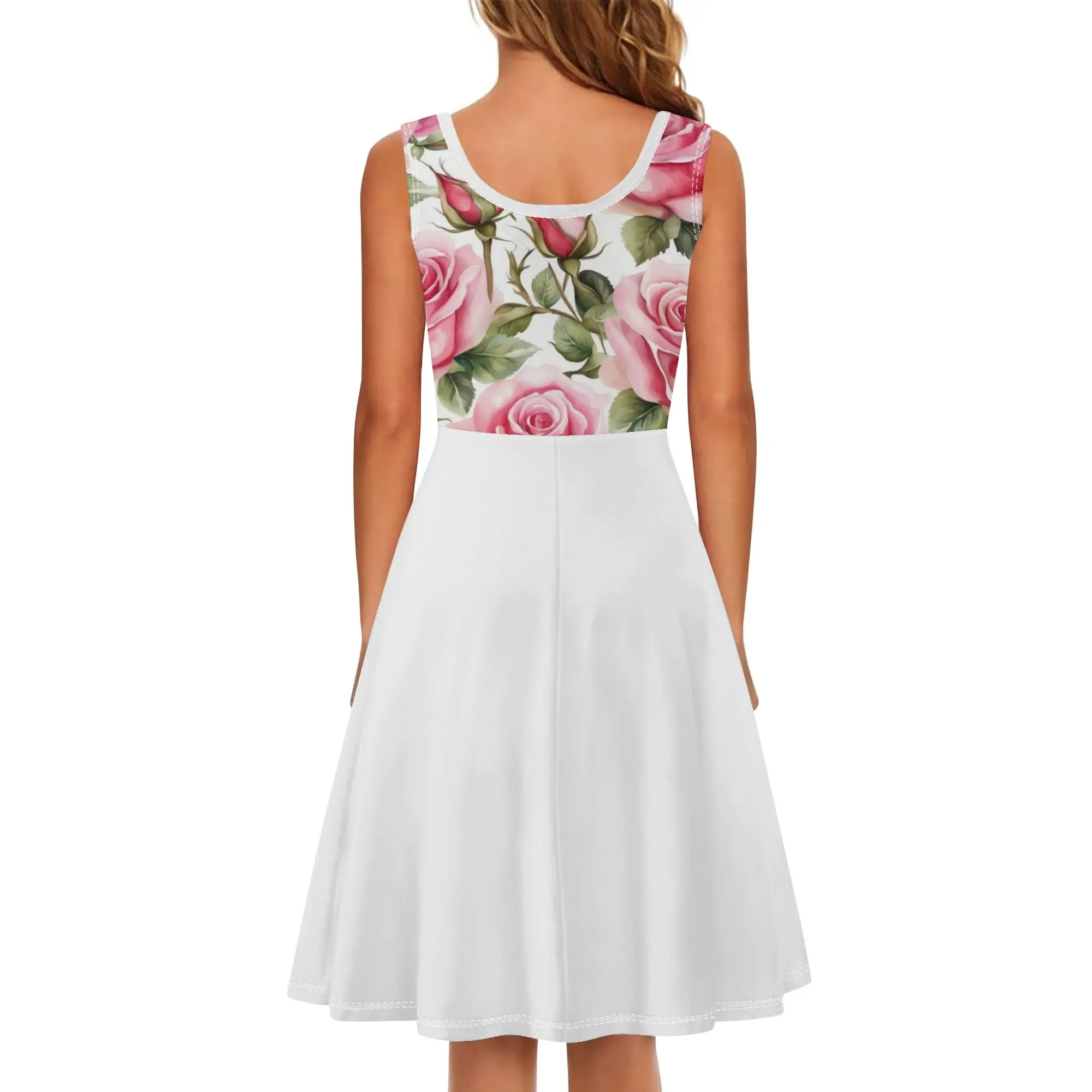 Women's Floral Pattern Tank Dress Mini Wrap Round Neck Sleeveless Sundress