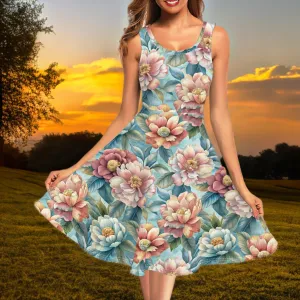 Women's Floral Pattern Tank Dress Mini Wrap Round Neck Sleeveless Sundress