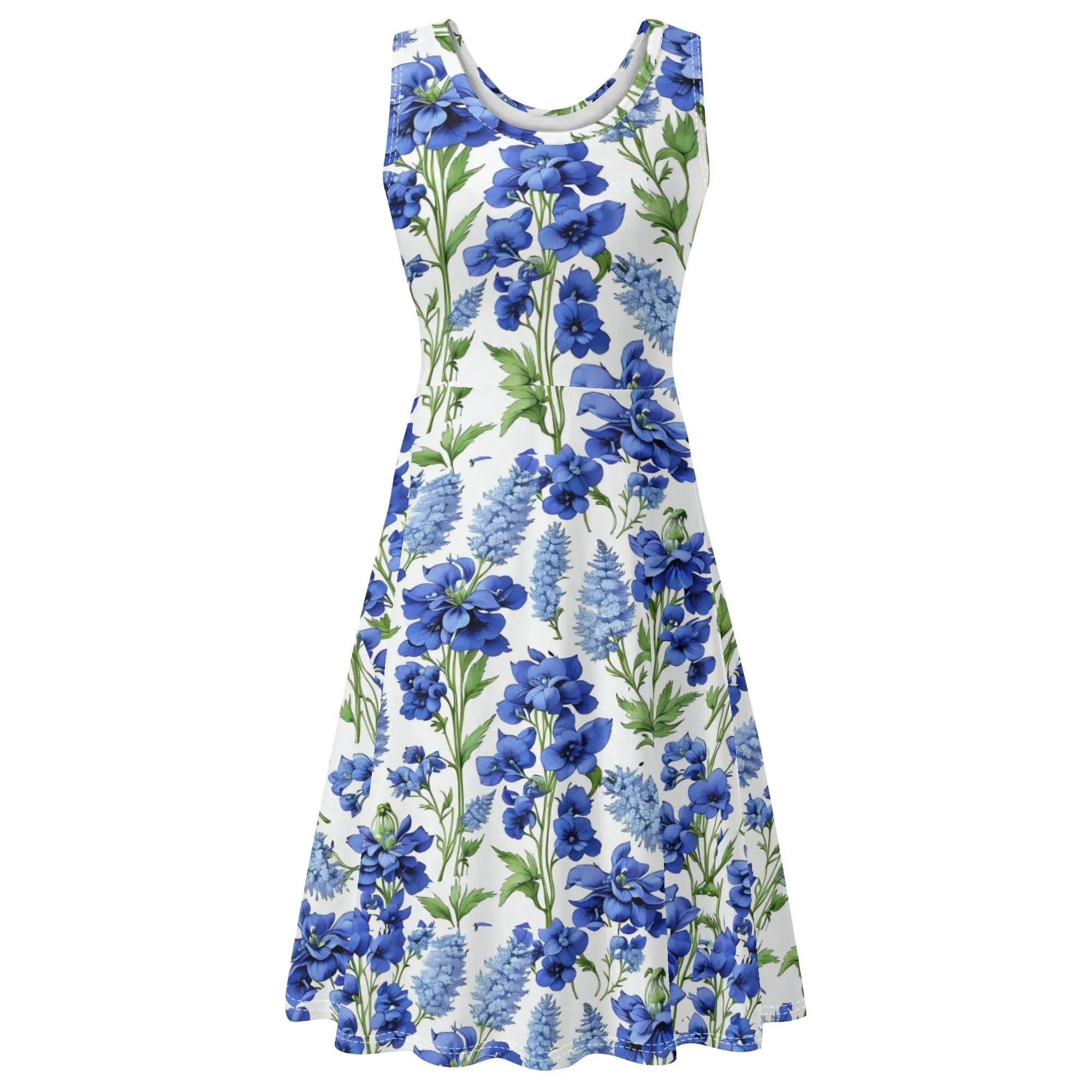 Women's Floral Pattern Tank Dress Mini Wrap Round Neck Sleeveless Sundress