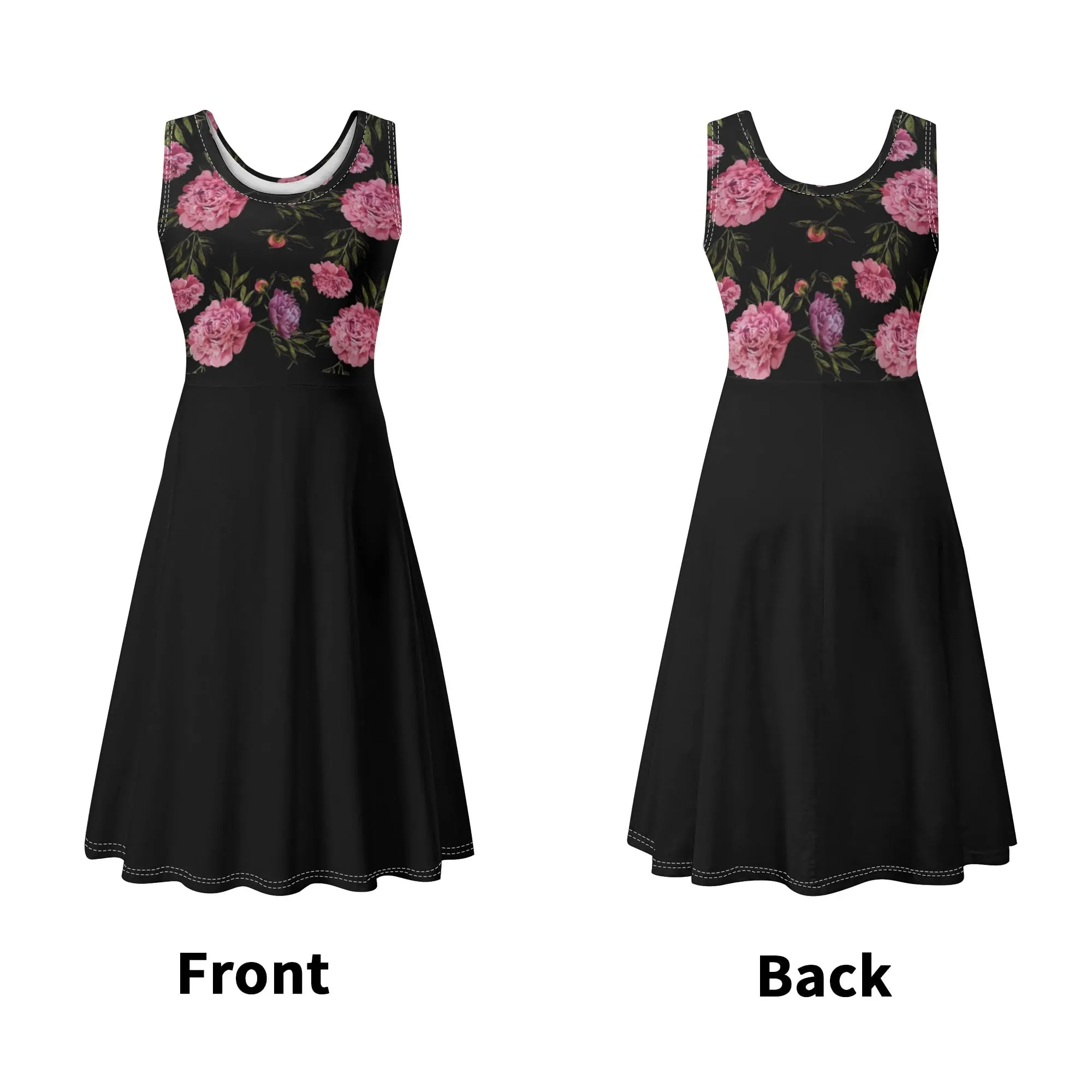 Women's Floral Pattern Tank Dress Mini Wrap Round Neck Sleeveless Sundress