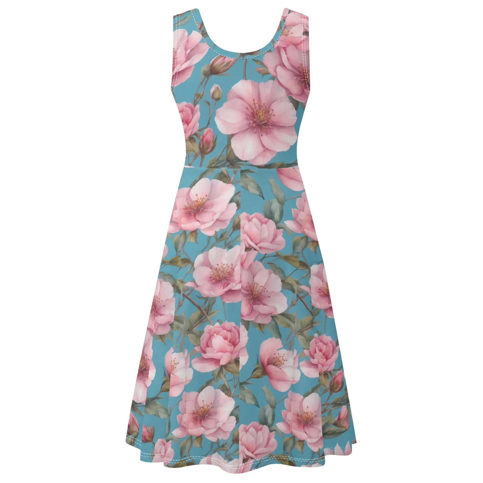 Women's Floral Pattern Tank Dress Mini Wrap Round Neck Sleeveless Sundress