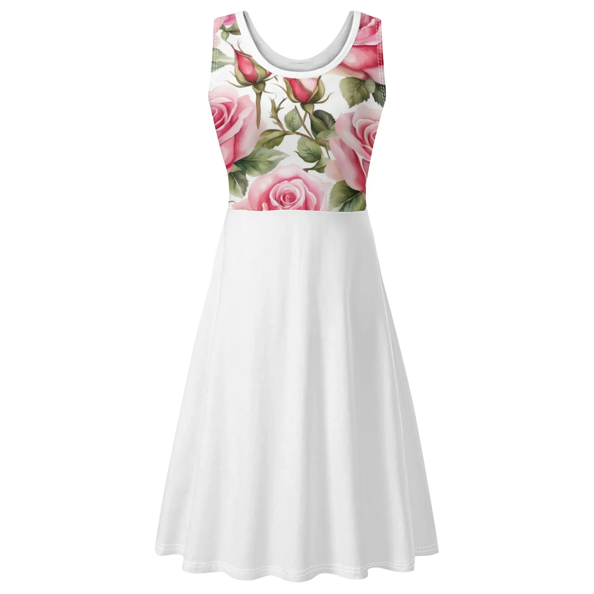 Women's Floral Pattern Tank Dress Mini Wrap Round Neck Sleeveless Sundress