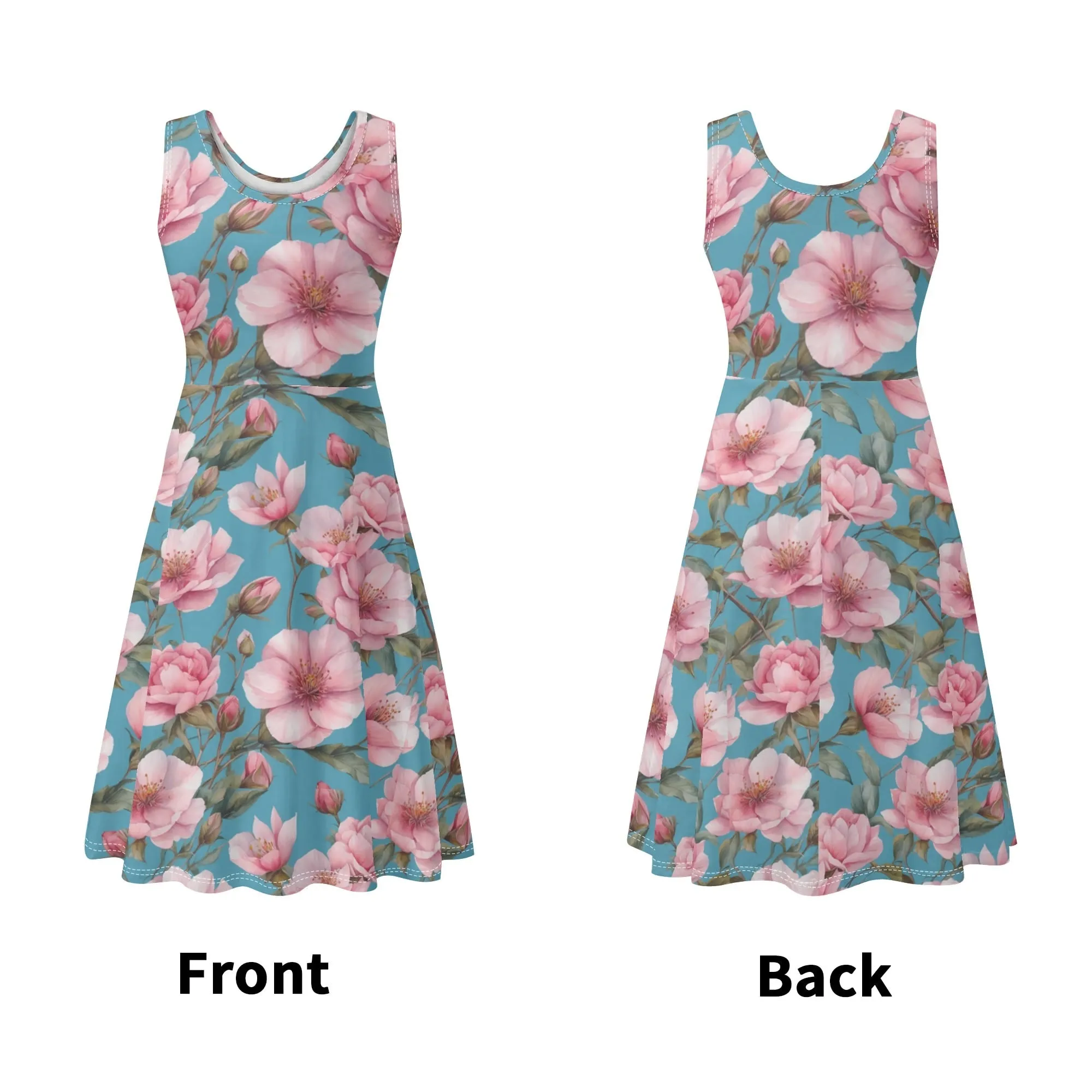 Women's Floral Pattern Tank Dress Mini Wrap Round Neck Sleeveless Sundress