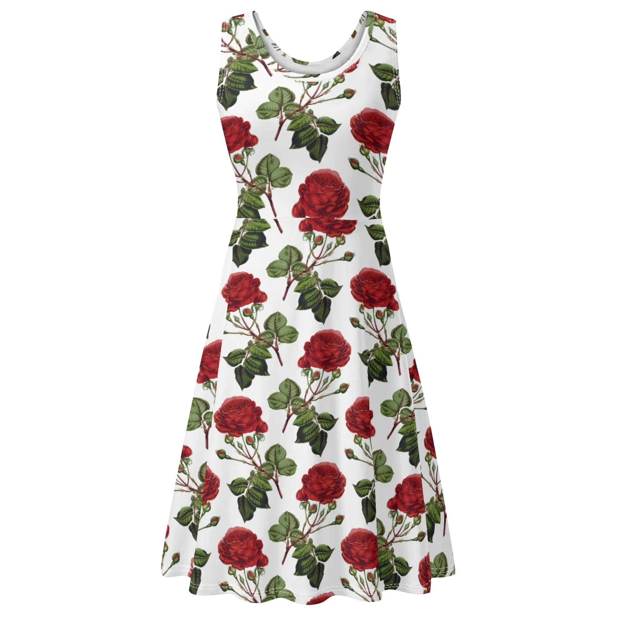 Women's Floral Pattern Tank Dress Mini Wrap Round Neck Sleeveless Sundress