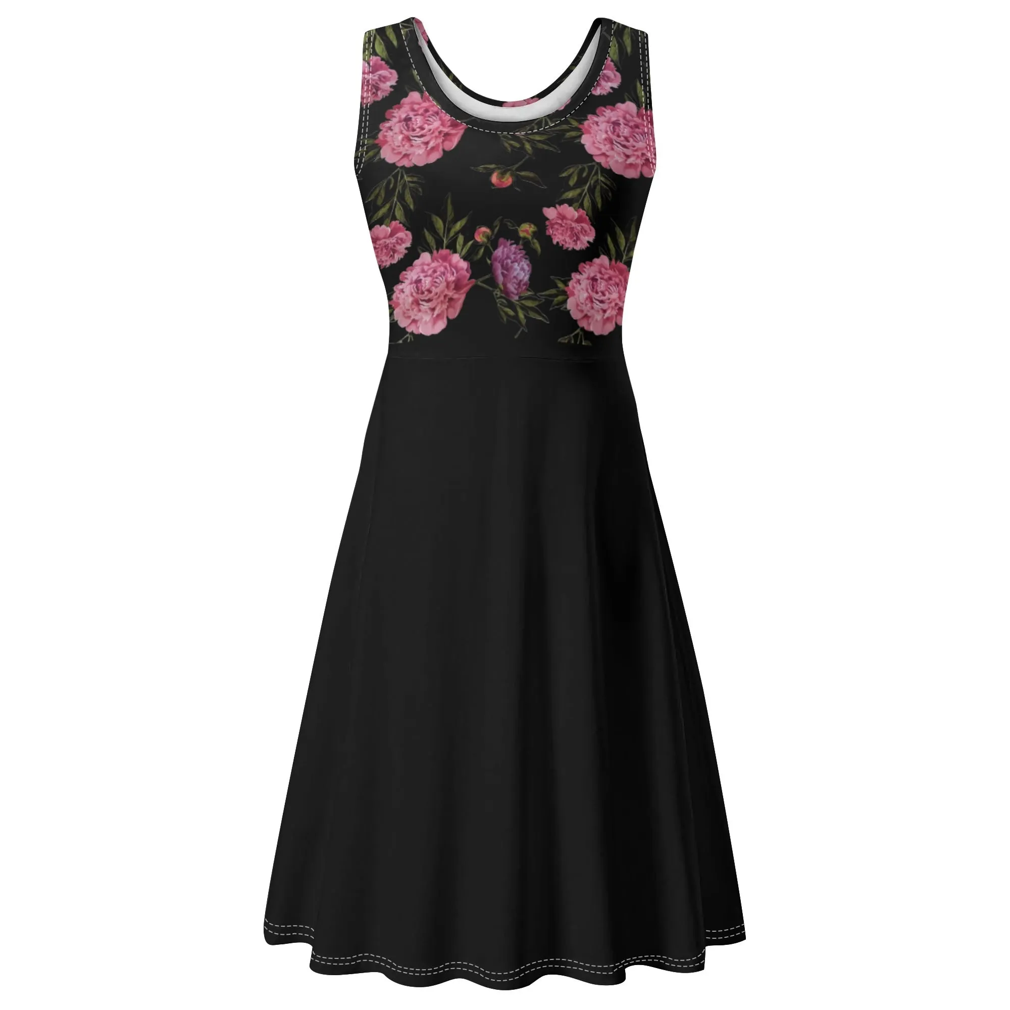 Women's Floral Pattern Tank Dress Mini Wrap Round Neck Sleeveless Sundress