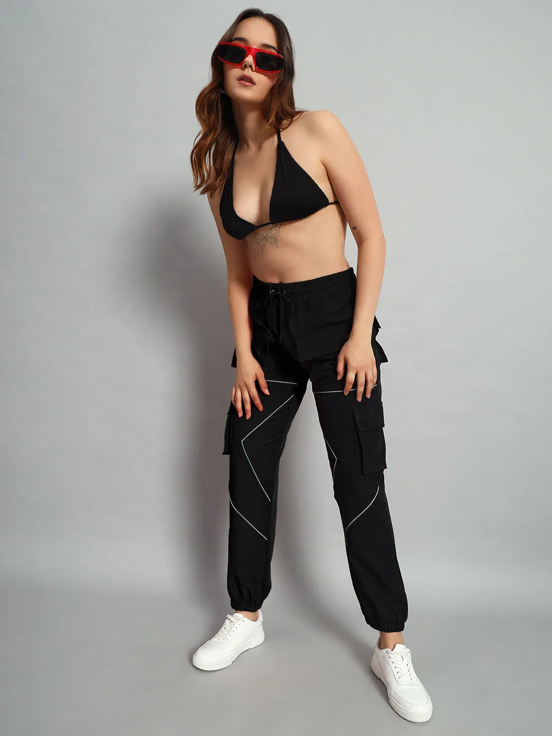Women's Frontline Reflector Parachute Cargo Pants (Black)
