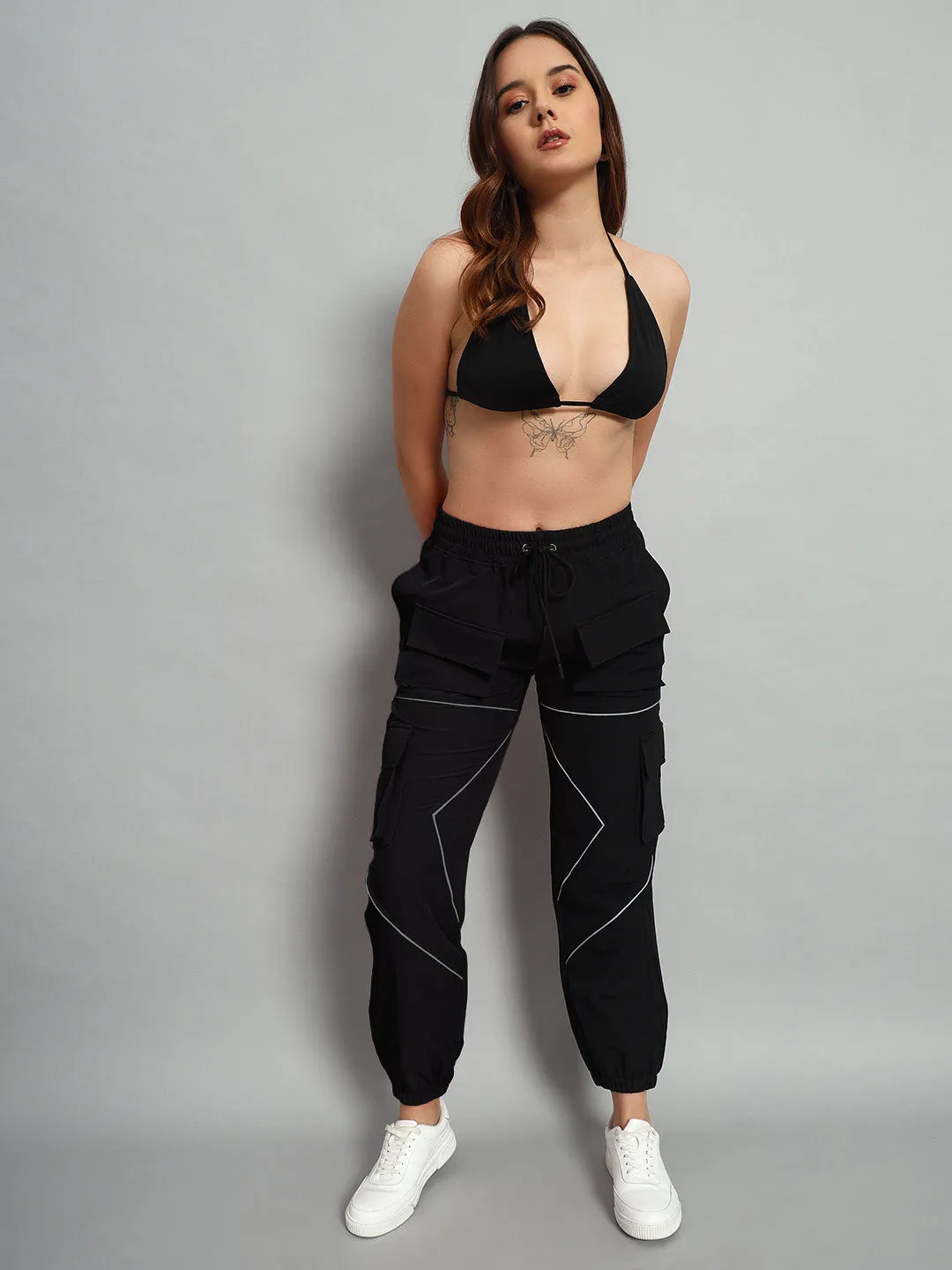Women's Frontline Reflector Parachute Cargo Pants (Black)