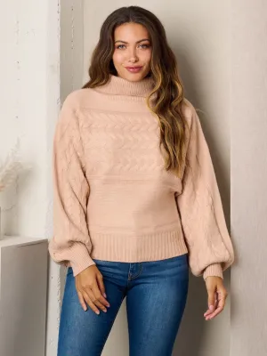 WOMEN'S LONG BALLONG SLEEVE TURTLE NECK KNIT SWEATER