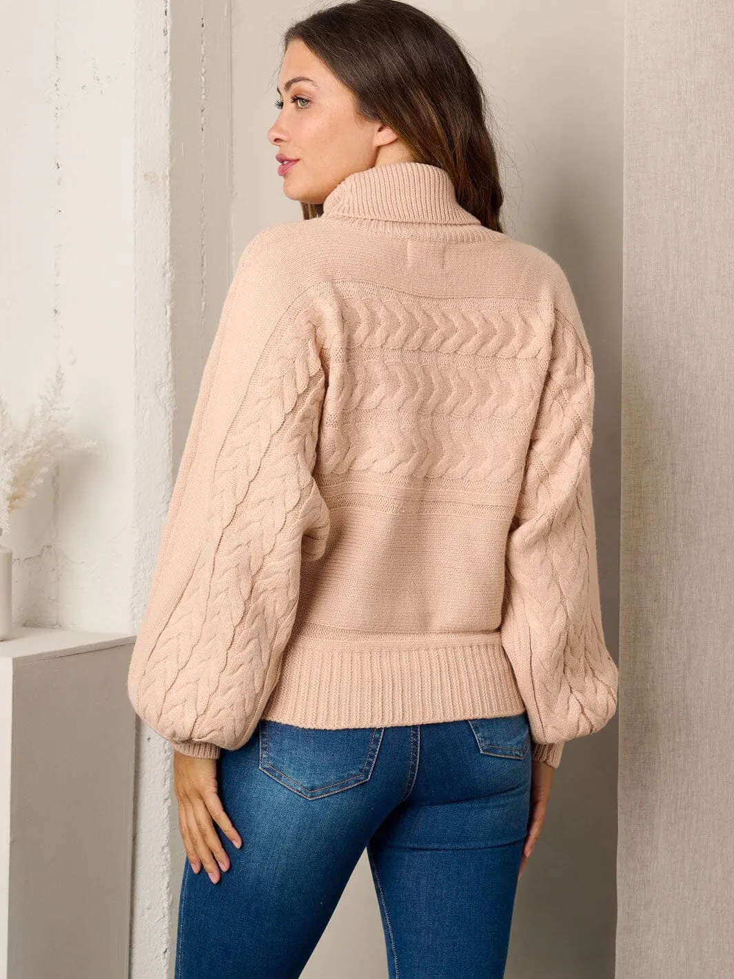 WOMEN'S LONG BALLONG SLEEVE TURTLE NECK KNIT SWEATER