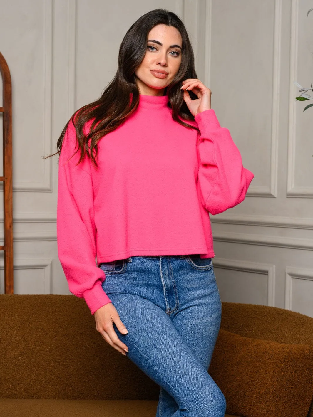 WOMEN'S LONG SLEEVE MOCK NECK PULLOVER SWEATER